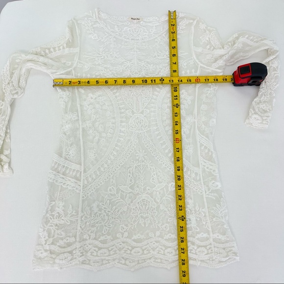 PHASE ONE white lace top sheer mesh see through top white long sleeves shirt S - Picture 7 of 10